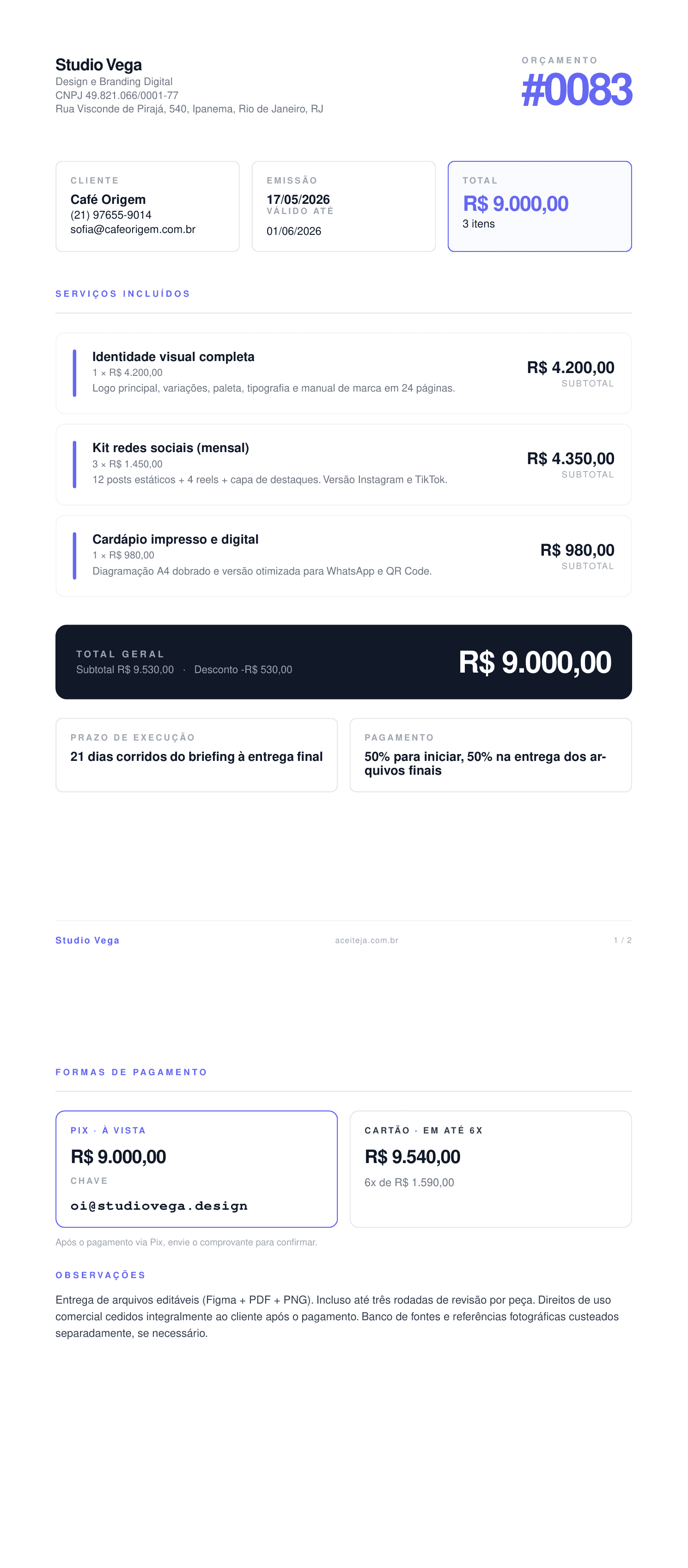Modelo de orçamento Tech